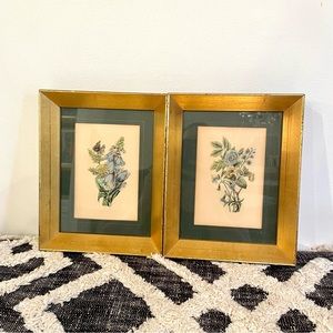 Vintage Floral Botanical Framed Wall Art Pair